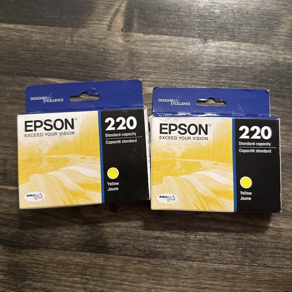 New Genuine Epson 220 Y 2PK Ink Cartridges Bags WF Series WF-2650 WF-2660